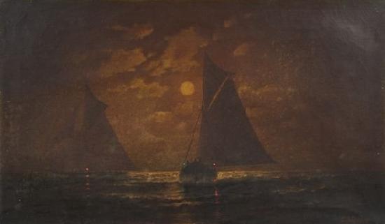 Charles S. Dorion moonlit seascape oil painting picture